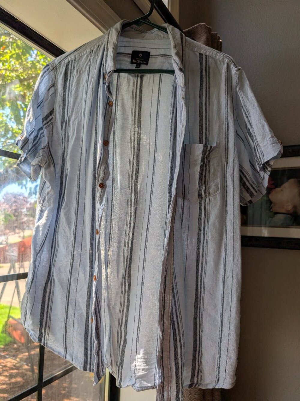 Older Linen Rayon Ben Sherman Men's Blue Striped Shirt L